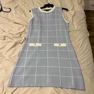 French Connection Light Blue Grid Mini Dress